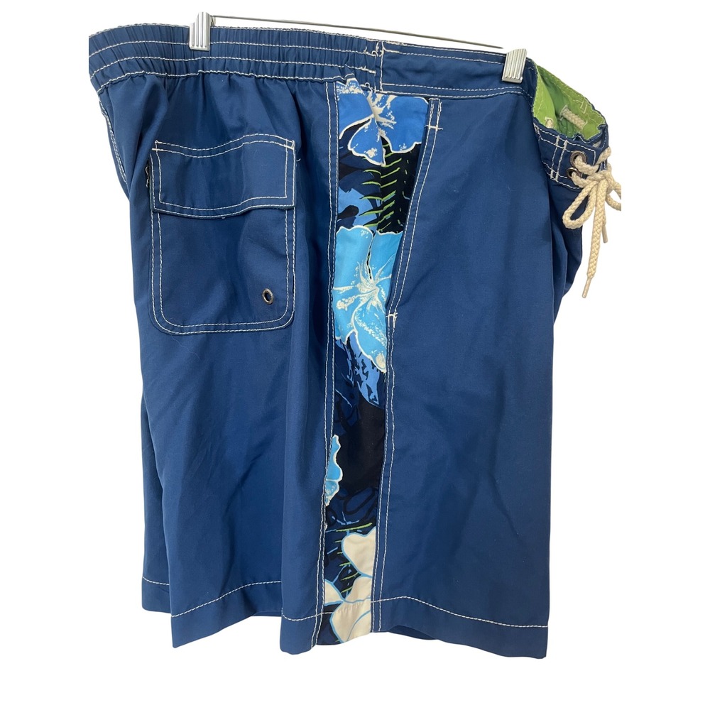 Caribbean Joe Mens XXL Blue Tropical Floral Board Shorts Swim Trunk Cargo Pocket
